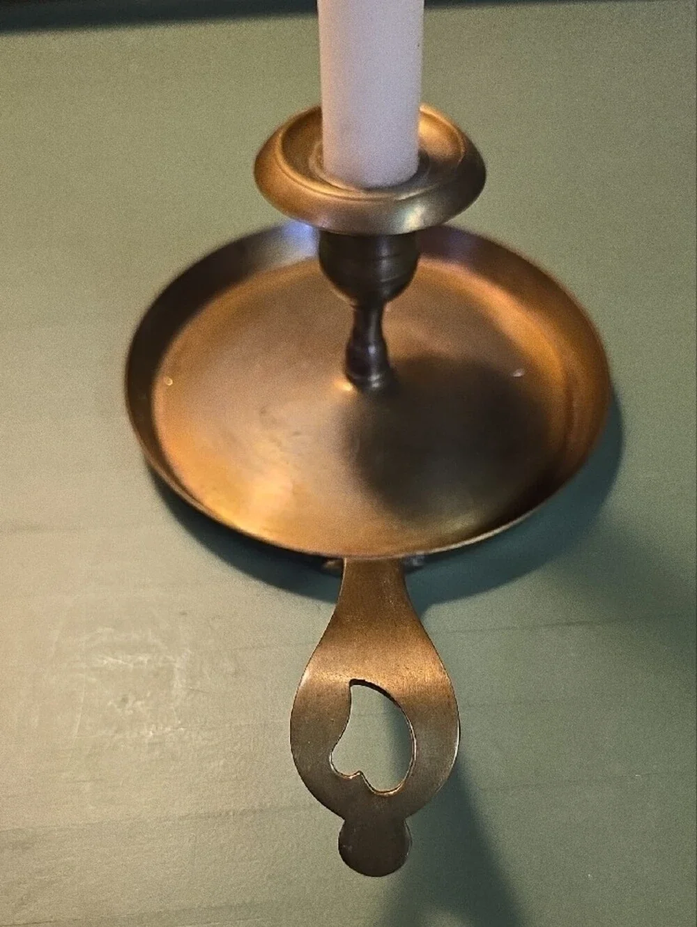 Brass Chamberstick Candle Holder with Cream Taper Candle